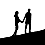 Silhouette, Couple, Randonnée, Aide