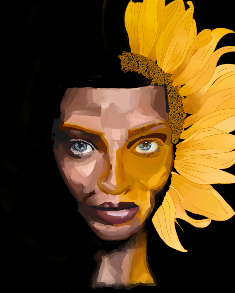 Dessin, numérique, Femme, Tournesol, Biomimétisme, Visage